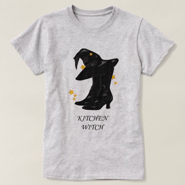 Kitchen Hexe Halloween Basic Gray Shirt (Design vorne)