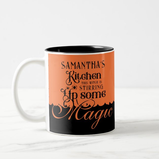 Kitchen Magic Funny Witchy Gothic Halloween-Gesche Zweifarbige Tasse (Links)