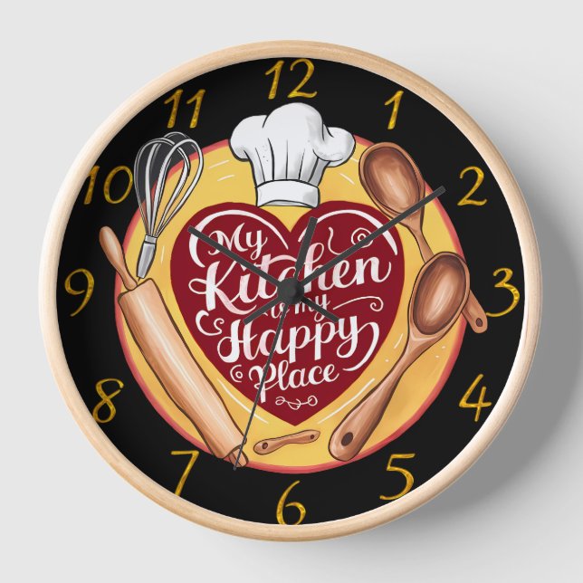Kitchen Magic: Mein Happy Place Heart Sign Uhr (Vorderseite)