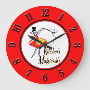 Kitchen Magician Red Black Retro Zahlen Uhr
