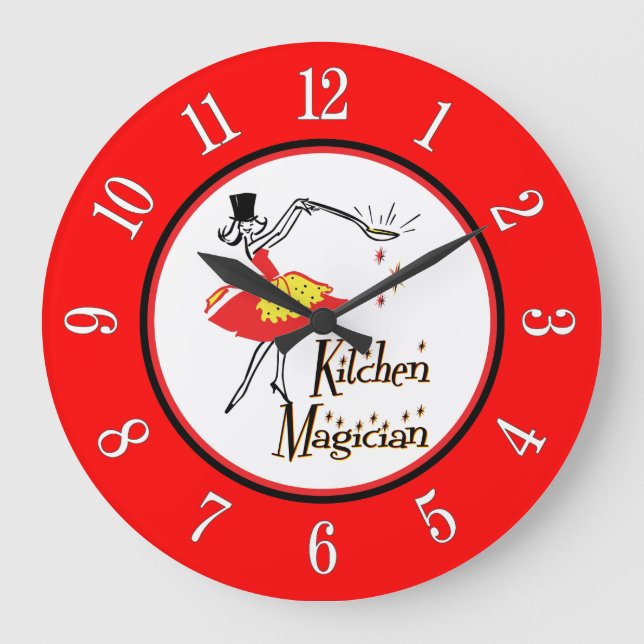 Kitchen Magician Red White Retro Nummern Uhr (Vorderseite)