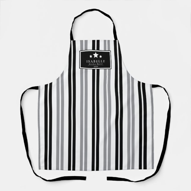Kitchen Master Stars black and grey stripes Apron Schürze (Vorderseite)