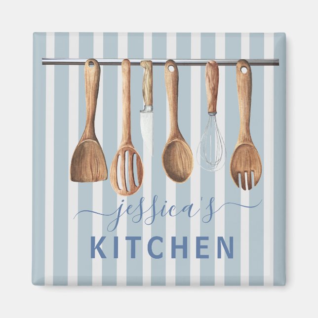 Kitchen Monogram Rezepte Utensils Modern Blue Magnet (Vorne)