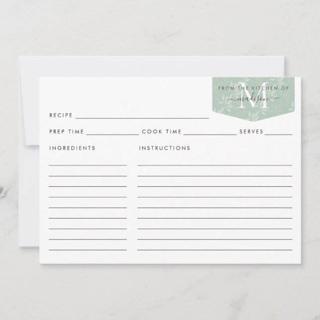 Kitchen Monogram Script Aquamarin Floral Foliage R (Vorderseite)