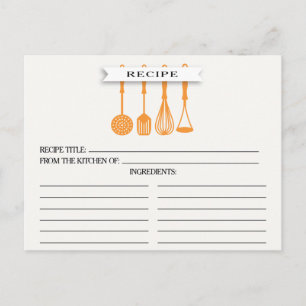 Kitchen Orange Utensities Brautparty Recipe Cards Postkarte