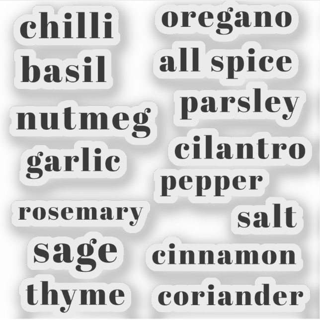 Kitchen Pantry Cupboard Herbs Spices Flavor Labels (Vorderseite)