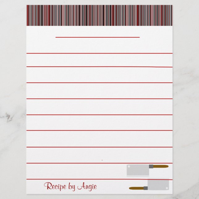 Kitchen Stripes Red Rezept Papier - WIth Linien (Vorderseite)