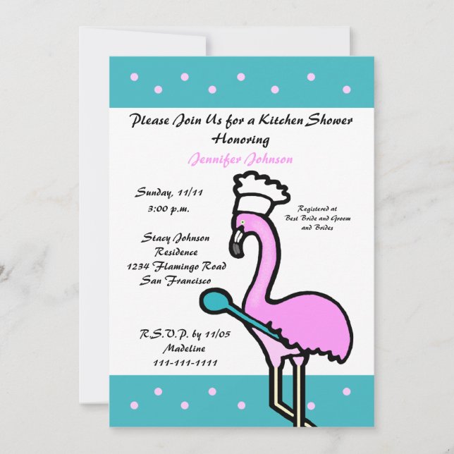 Kitchen Theme Bridal Shower Einladung — Flamingo (Vorderseite)