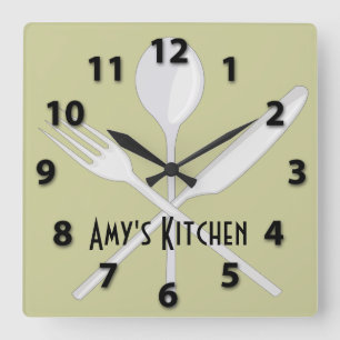 Kitchen Utensils Square Wall Clock Quadratische Wanduhr