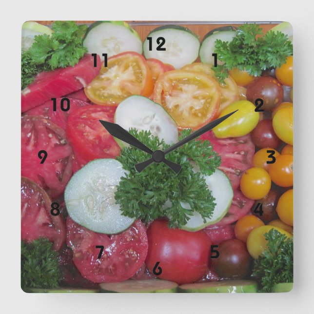 Kitchen Veggie Clock Quadratische Wanduhr (Vorderseite)