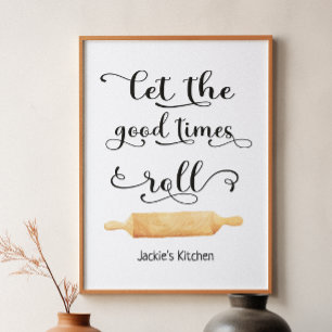 Kitchen Zitat Gute Zeiten Schwarz-weiße Typografie Poster