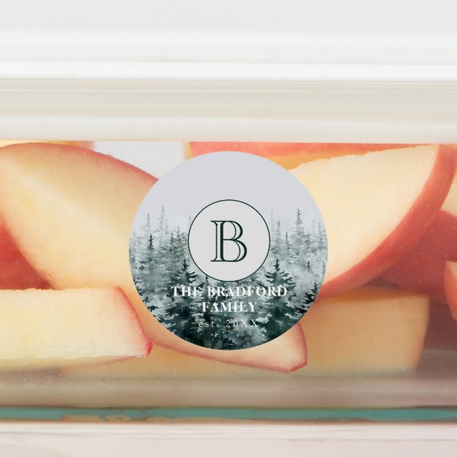 Kitchenette Rustic Forest Monogram Produkt wasserd Etiketten (Befestigt)