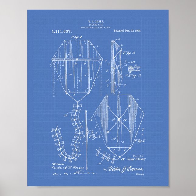 Kite 1914 Patent Art Old Peper Poster (Vorne)