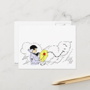 Kite Flying Boy Vintage Kunst Postkarte