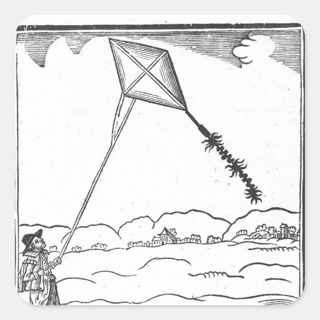 Kite Flying Quadratischer Aufkleber (Vorderseite)
