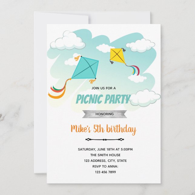 Kite Geburtstagsparty Einladung (Vorderseite)