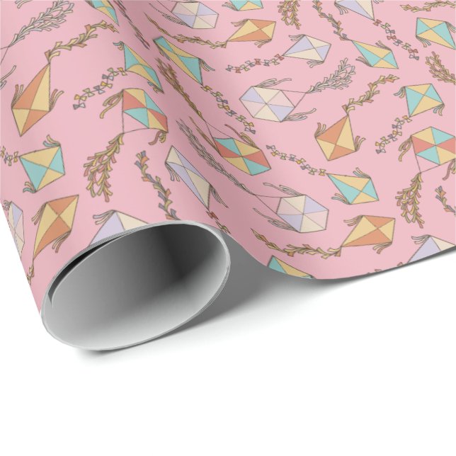 Kite Icons Muster Pink Geschenkpapier (Rolleneckpunkt)
