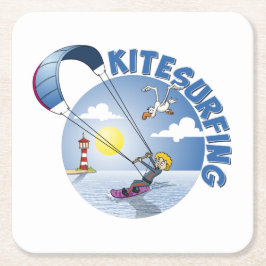 Kite surfing blue illustration. rechteckiger pappuntersetzer