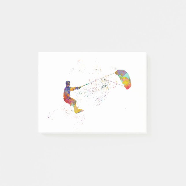 Kite Surfing in Watercolor Post-it Klebezettel (Vorderseite)