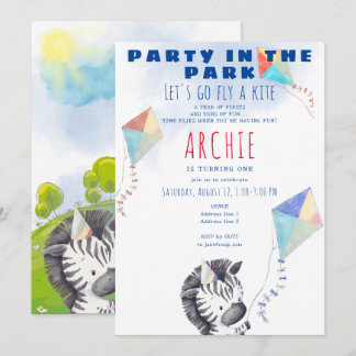 Kite Zebra jedes Alters Kleinkind Picnic Geburtsta Einladung