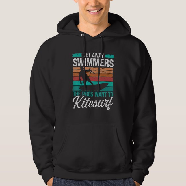 Kiteboarder Humor Get away Swimmers Funny Kitesurf Hoodie (Vorderseite)