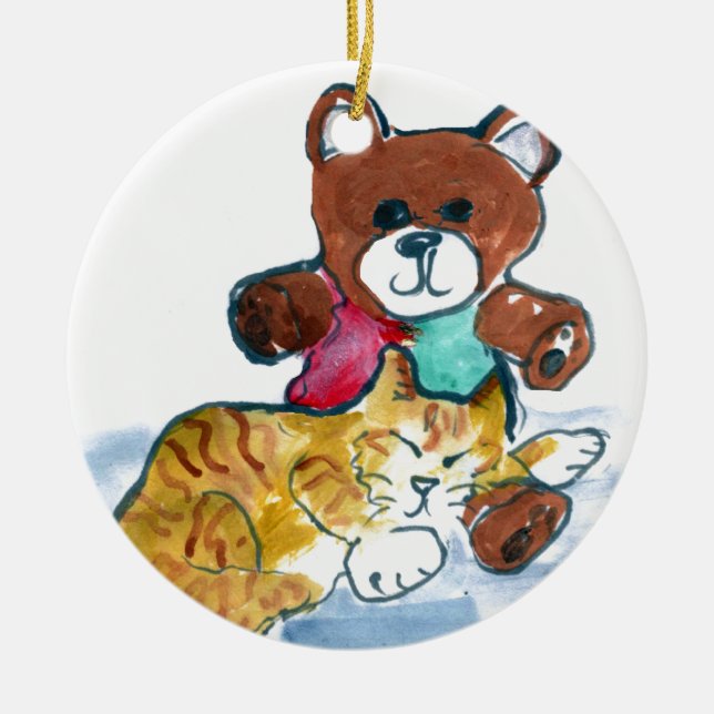 Kitens Teddy-Bärn-Nickerchen Keramik Ornament (Vorne)