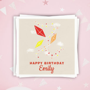 Kites Beige Kids Happy Birthday Party Serviette