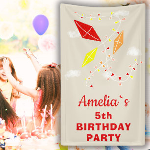 Kites in Sky Beige Red Kindergeburtstag Party Banner