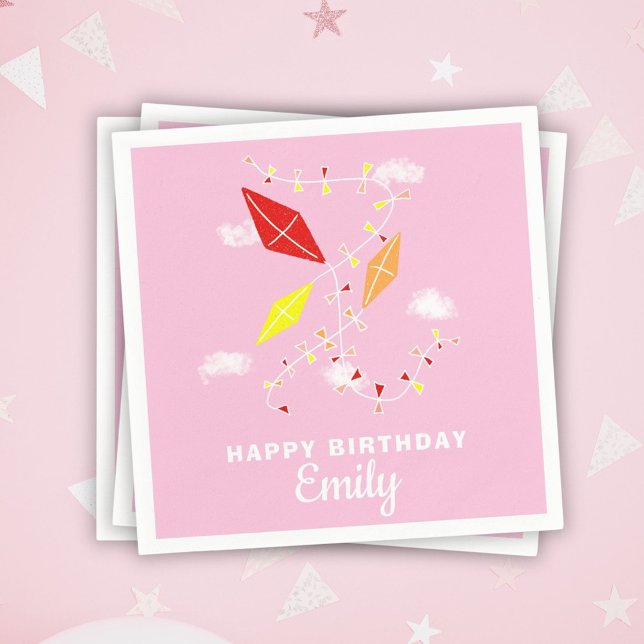 Kites Pink Girl Happy Birthday Party Serviette (Von Creator hochgeladen)