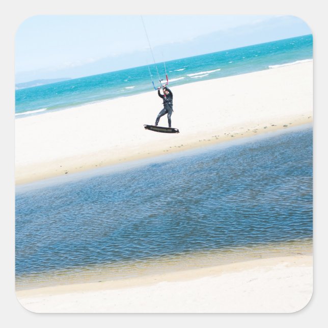 Kitesurfer fördert Luft Quadratischer Aufkleber (Vorderseite)