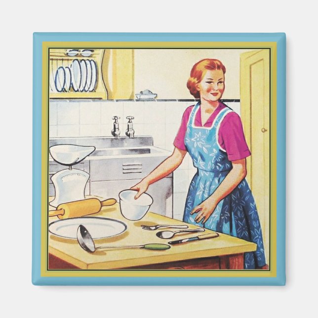 Kitsch 1950s Vintage Baking Housewife Magnet (Vorne)