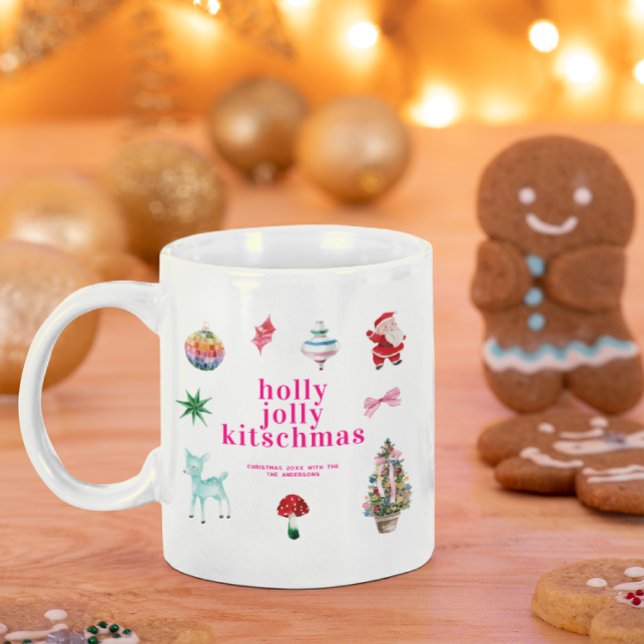 Kitsch Christmas | Retro Holly Jolly Holiday Kaffeetasse (Von Creator hochgeladen)