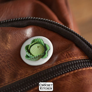 Kitsch Modern Green Granny Garden Crochet Cabbage Button