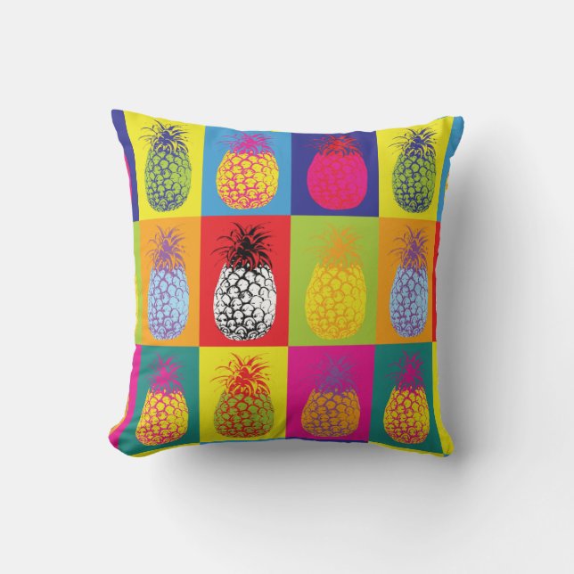 Kitsch Retro Ananas Pop Kühne Fruchtmuster Kissen (Vorderseite)