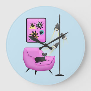 KITSCH-RETRO-VINTAGE CAT-KLOCK GROßE WANDUHR