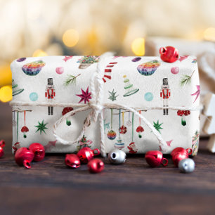 Kitsch Weihnachten   Retro Ornamente & Baum Muster Geschenkpapier