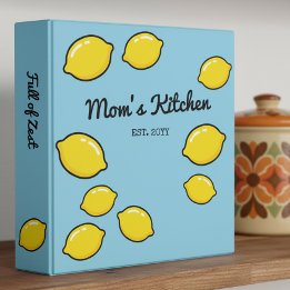 Kitsch Yellow Lemons Mom's Kitchen Retro Blue 3,8 Cm Ordner
