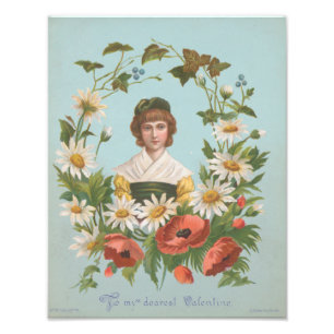 Kitschige Retro-Deutsche Valentinskarte, 1884 Fotodruck