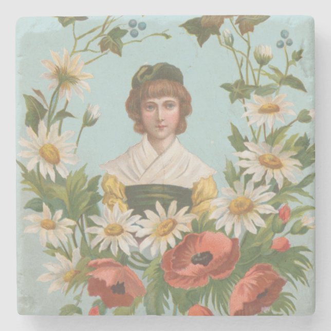 Kitschige Retro-Deutsche Valentinskarte, 1884 Steinuntersetzer (Vorderseite)