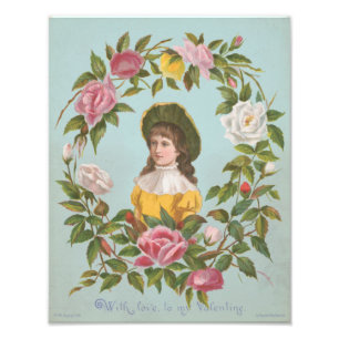 Kitschige Vintage Deutsche Valentinskarte, 1884 Fotodruck