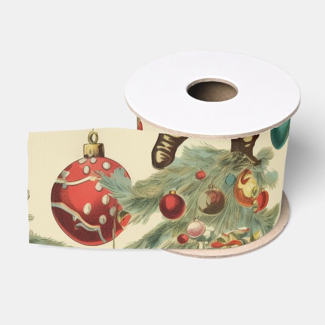 Kitschiger Weihnachtsmann und Ornamente  Ripsband (Spule)