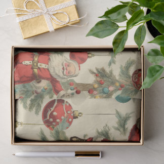 Kitschiger Weihnachtsmann und Weihnachtsdekoration Seidenpapier