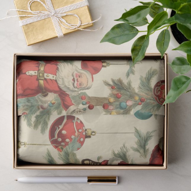 Kitschiger Weihnachtsmann und Weihnachtsdekoration Seidenpapier (Geschenk)