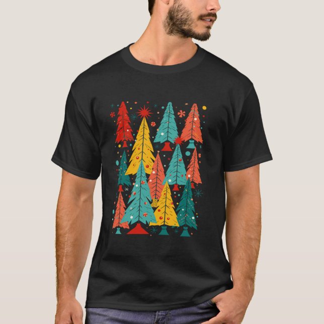 Kitschmas Weihnachtsbäume Retro Abstrakte Schnitt  T-Shirt (Vorderseite)
