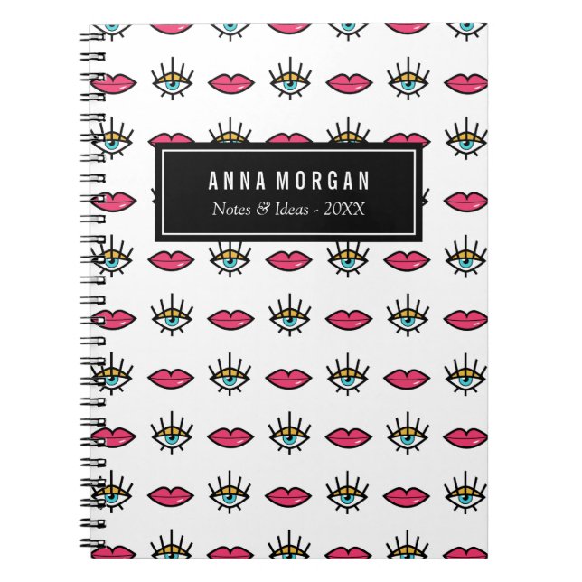 Kitschy Eyes & Lips Individuelle Name Notizblock (Vorderseite)
