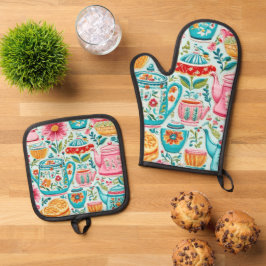 Kitschy Kitchen Design Ofenhandschuh & Topflappen-Set