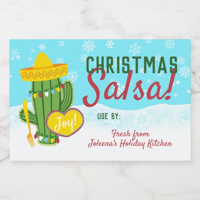 Kitschy Küche hausgemachte Salsa Kaktus Weihnachte Lebensmitteletikett (Einzelnes Label)