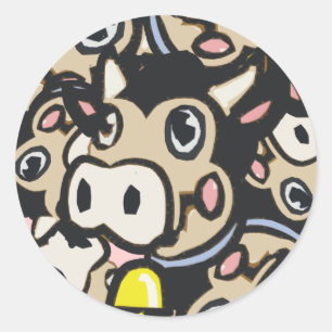 Kitschy Pop Art Dairy Moo Kuh in Retro Style - Runder Aufkleber