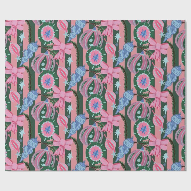 Kitschy Retro Ornament Christmas Wrapping Paper  Geschenkpapier (Flach)