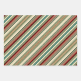 Kitschy Santa and Ornaments Complimentary Stripes Geschenkpapier Set